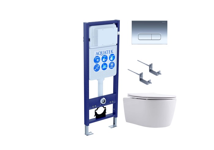 Set AQUATEK ЕВРОПА New-016 4в1 (рама AQUATEK INS-0000017 + крепление KKI-0000002 + кнопка KDI-0000016 + унитаз AQ1106L-00 + тонкое сиденье soft-close) Set AQUATEK ЕВРОПА New-016 4в1