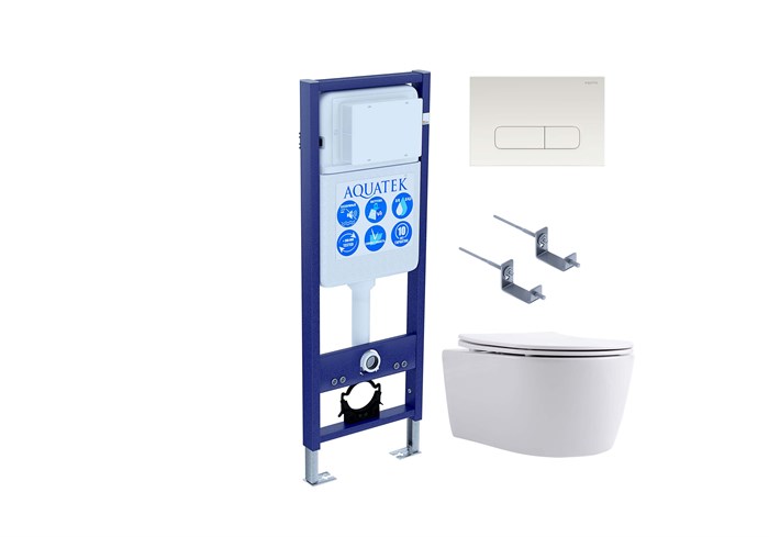 Set AQUATEK ЕВРОПА New-013 4в1 (рама AQUATEK INS-0000017 + крепление KKI-0000002 + кнопка KDI-0000013 + унитаз AQ1106L-00 + тонкое сиденье с механизмом sc) Set AQUATEK ЕВРОПА New-013 4в1