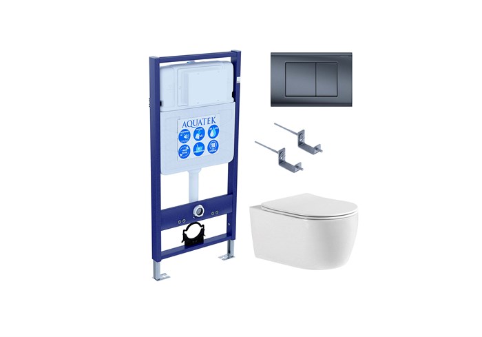Set AQUATEK ЕВРОПА T-033 4в1 (рама INS-0000012 отдельностоящая + крепление KKI-0000002 + кнопка KDI-0000033 + унитаз ЕВРОПА AQ1106T-00 с крышкой) Set AQUATEK ЕВРОПА T-033 4в1
