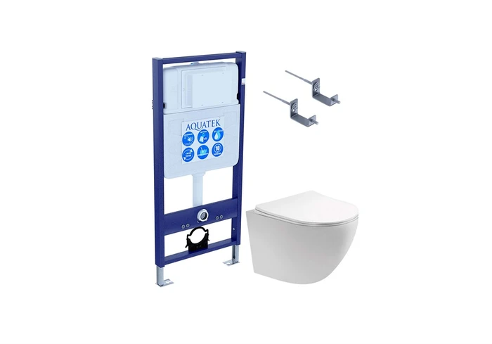(рама AQUATEK Standard INS-0000012(без клавиши)+крепеж KKI-0000002+унитаз ЕВРОПА AQ1900T-00 с тонким сиденьем soft-close SET AQUATEK ЕВРОПА T-KKI2