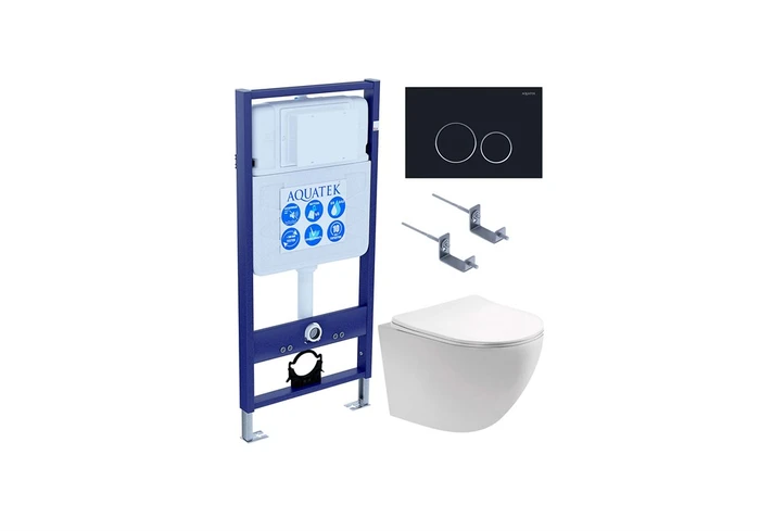 (рама AQUATEK Standard INS-0000012 с клавишей KDI-0000020 и крепежом KKI-0000002+унитаз AQ1901-00 с тонким сиденьем sc) SET AQUATEK ЕВРОПА-020 4в1