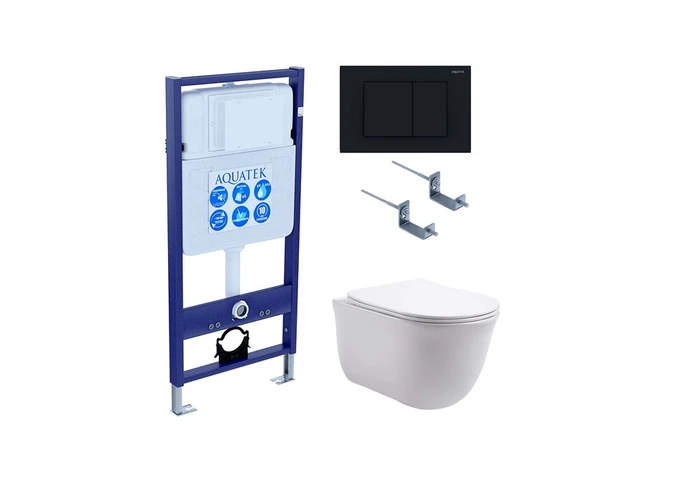 Set AQUATEK КЛАССИК (рама AQUATEK Standard INS-0000012 с звукоиз.прокладкой+крепеж KKI-0000002+кнопкаKDI-0000012+унитаз КЛАССИК AQ1111-00 с крышкой SET AQUATEK КЛАССИК-012 4в1