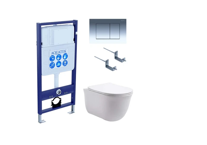 Set AQUATEK КЛАССИК (рама AQUATEK Standard INS-0000012 с звукоиз.прокладкой+крепеж KKI-0000002+кнопкаKDI-0000010+унитаз КЛАССИК AQ1111-00 с крышкой SET AQUATEK КЛАССИК-010 4в1