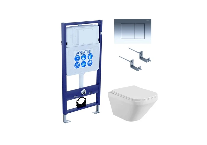 Set AQUATEK ЛИРА (рама AQUATEK Standard INS-0000012 с звукоиз.прокладкой+крепеж KKI-0000002+кнопкаKDI-0000010+унитаз ЛИРА AQ1155-00 с крышкой-сиденьем SET AQUATEK ЛИРА-010 4в1