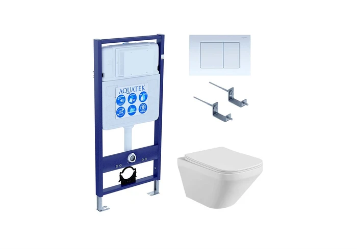Set AQUATEK ЛИРА (рама AQUATEK Standard INS-0000012 с звукоиз.прокладкой+крепеж KKI-0000002+кнопкаKDI-0000009+унитаз ЛИРА AQ1155-00 с крышкой-сиденьем SET AQUATEK ЛИРА-009 4в1
