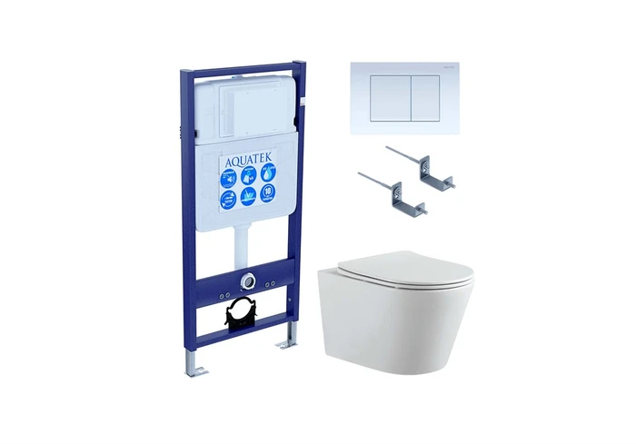 Set AQUATEK ВЕГА (рама AQUATEK Standard INS-0000012 с звукоиз.прокладкой+крепеж KKI-0000002+кнопкаKDI-0000009+унитаз ВЕГА AQ1905-00 с крышкой-сиденьем Set AQUATEK ВЕГА-009 4в1