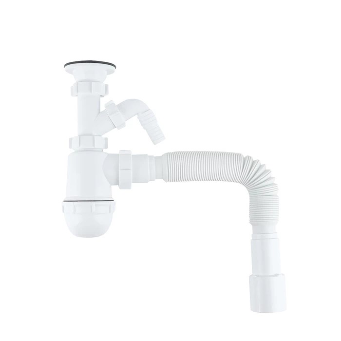 Сифон бутылочный IDDIS Optima Home 1.1/2x40мм, с выпуском, гофротрубой 40/50мм и отводом (900AVG1010VD) 900AVG1010VD