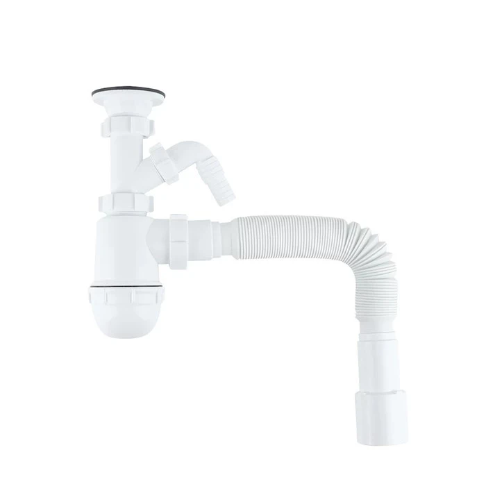 Сифон бутылочный IDDIS Optima Home 1.1/2x40мм, с выпуском, гофротрубой 40/50мм и отводом (900AVG1010VD) 900AVG1010VD