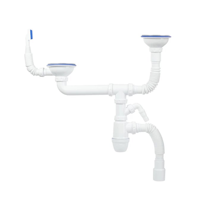 Сифон IDDIS для двойной мойки с выпуском 3 1/2 с переливом и отводом Kitchen Line (S21UPS0i84) S21UPS0i84