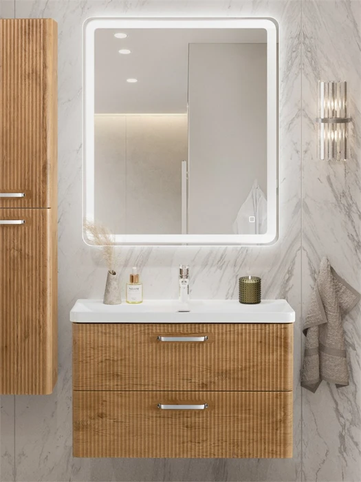 Тумба с раковиной подвесная BelBagno DUE 80 Rovere Nature, ручки - Хром полированный 01484393580