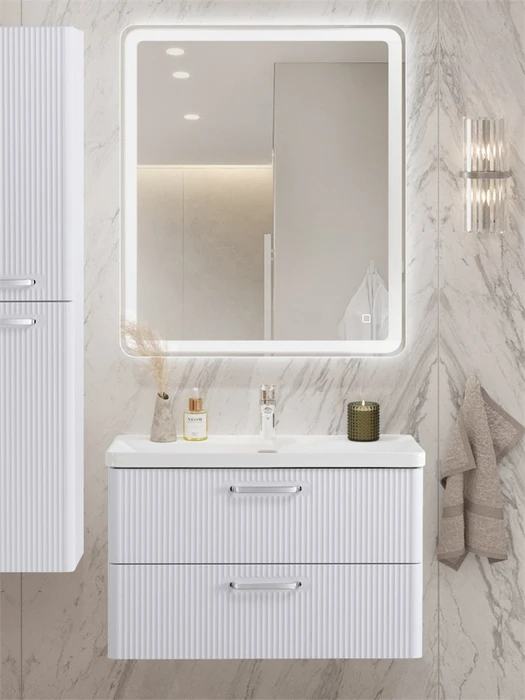 Тумба с раковиной подвесная BelBagno DUE 80 Bianco Lucido, ручки - Хром полированный 0759053964