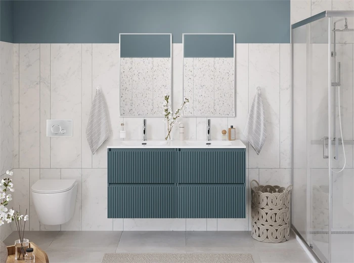 Тумба с раковиной подвесная с четырьмя ящиками BelBagno UNO 120 Голубой Матовый, раковина CZR-8073-120-2 0603925399