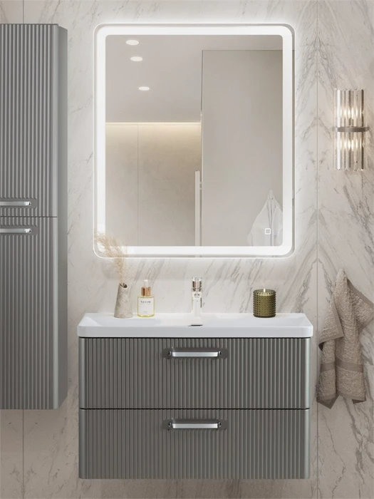 Тумба с раковиной подвесная BelBagno DUE 80 Сатин, ручки - Хром полированный 01181322680