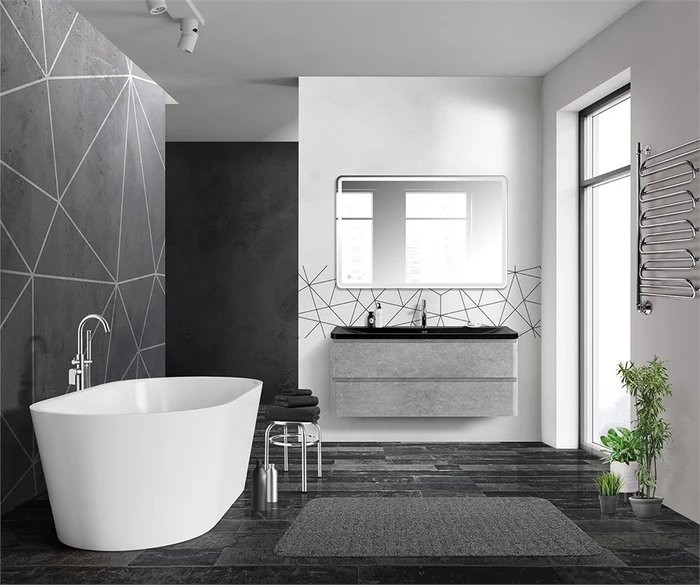 Тумба с раковиной подвесная BelBagno ALBANO 120 Cemento Verona Grigio, раковина чёрная 01412006621