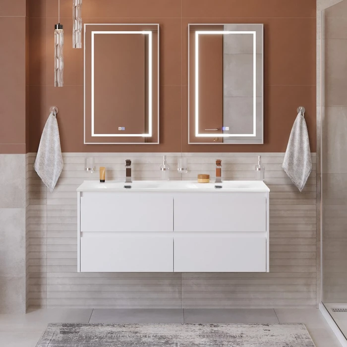 Тумба с четырьмя ящиками и раковиной на две чаши подвесная BelBagno KRAFT 120 Bianco Opaco, раковина BB-8099-120-2 544449044