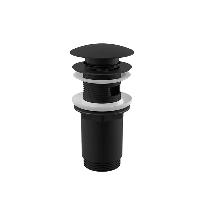A392BLACK Донный клапан сифона для умывальника CLICK/CLACK 5/4", цельнометаллический с переливом и большой черной заглушкой A392BLACK