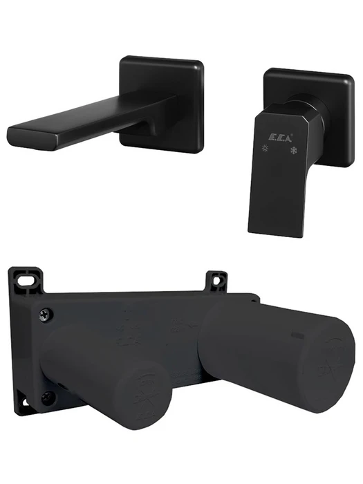 102167605C1EX-KK + 102166601C1EX TIERA смеситель для раковины настенный 2 отв. (внешняя часть) матовый черный + скрытая часть 102167605C1EX-KK+102166601C1EX