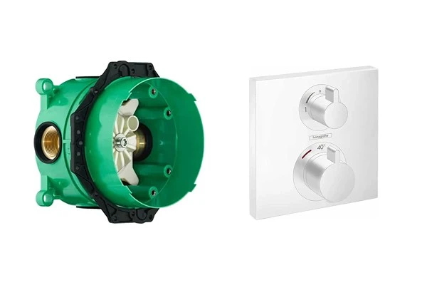 15714700S Set HG Ecostat Square термостатический смеситель для душа (15714700+01800180), матовый белый 15714700S