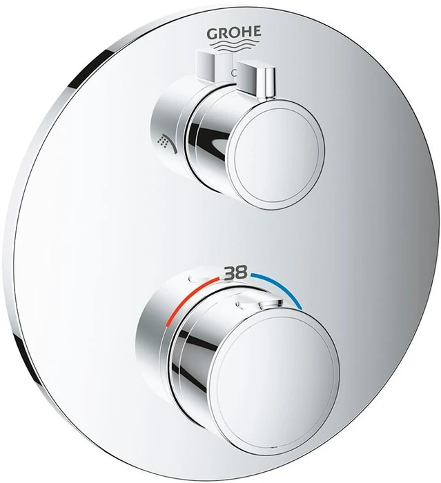 24076000 Grohtherm Термостатический смеситель для душа с переключателем на 2 положения, внешняя часть, круглая розетка, хром 24076000