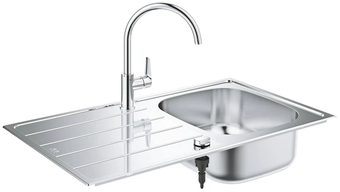 K200 New Набор: Мойка из нержавеющей стали, оборач, 45 -S 860x500 1.0 и смеситель для кухни GROHE Bau Edge (замена 31562SD0) 31562SD1