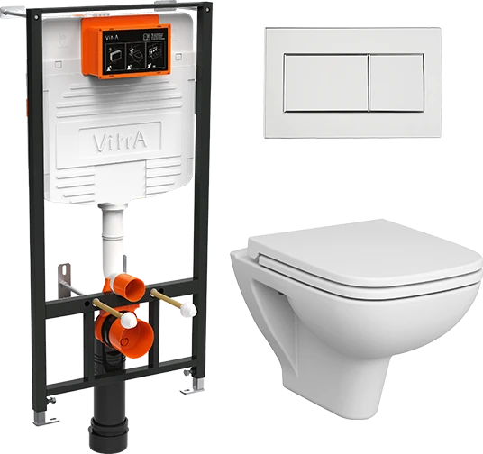 Комплект безободкового унитаза S20 с инсталляцией, кнопка хром Vitra 9004B003-7207