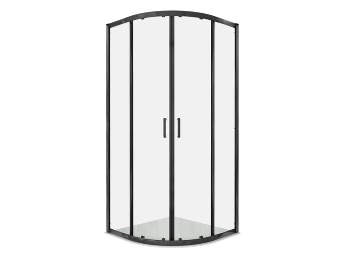 Душевой уголок 1/4 круга, двери раздвижные 900x900x2000, профиль черный, стекло прозрачное 6мм AQ.RO.090.1BL