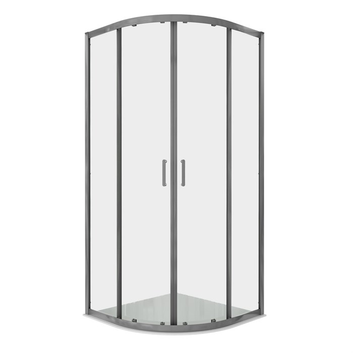 Душевой уголок 1/4 круга, двери раздвижные 900x900x2000, профиль оружейная сталь, стекло прозрачное 6мм AQ.RO.090.1GM