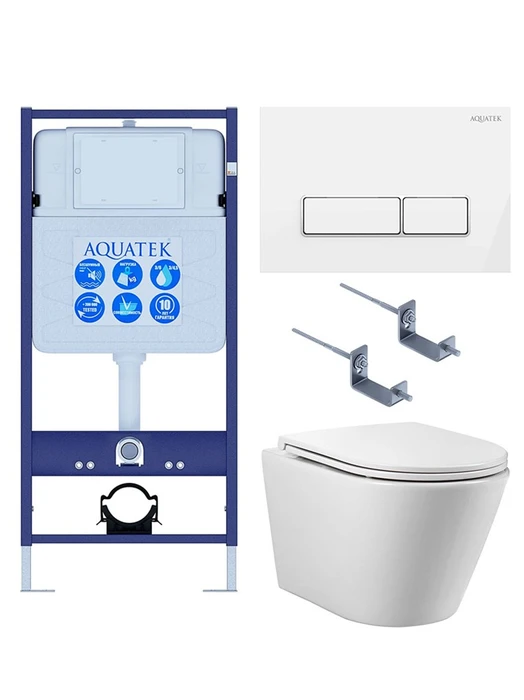 (рама AQUATEK Standard INS-0000012+ крепёж KKI-0000002+ кнопка KDI-0000061+Унитаз-компакт подвесной AQ1904T-00 TORNADO SET AQUATEK ВЕГА T/KDI-061