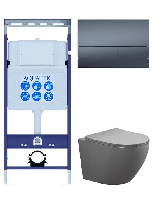(рама AQUATEK INS-0000010 + клавиша KDI-0000054 + унитаз ЕВРОПА AQ1901-MG с тонким сиденьем soft-close) SET AQUATEK ЕВРОПА-MG/KDI54