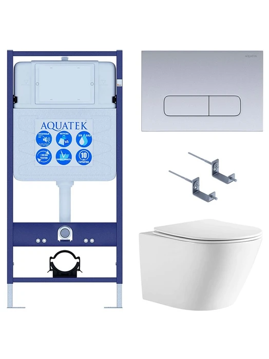 (рама AQUATEK Standard INS-0000012+крепёж KKI-0000002+клавиша KDI-0000014+унитаз ЛИБЕРТИ AQ1999T-00 с тонким сиденьем sc) SET AQUATEK ЛИБЕРТИ-014 4в1
