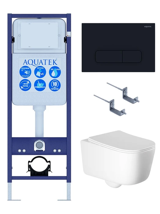 (рама AQUATEK INS-0000017+ кркпеж KKI-0000002+клавиша KDI-0000017+унитаз ЛУГАНО AQ2002-00 с тонким сиденьем soft-c SET AQUATEK ЛУГАНО-017/INS17