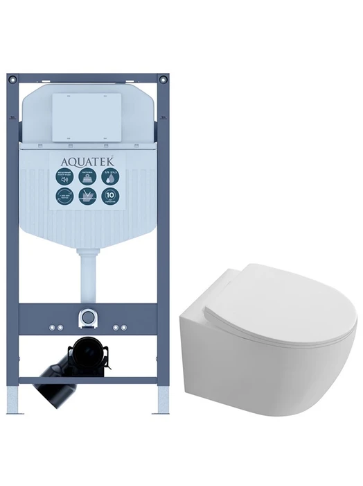 (рама AQUATEK Standard INS-0000023(без клавиши и крепежа) + унитаз AQ1582T-00 СИРИУС TORNADO с тонким сиденьем soft-close) SET AQUATEK СИРИУС-INS23