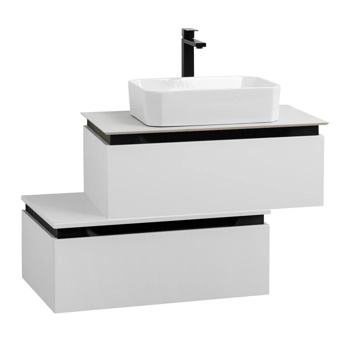 Тумба со столешницей подвесная и нижней тумбой CEZARES SLIDER 80 Bianco Opaco, столешница SLD-80/48-BO SLIDER-800-1C-SO-BO;SLIDER-800-1C-PI-BO;SLD-80/48-BO