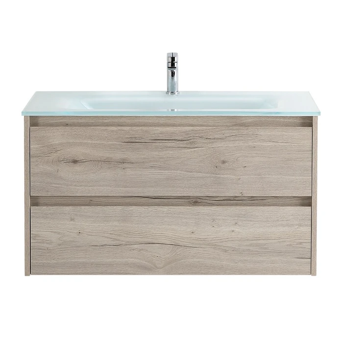 Тумба со стеклянной раковиной подвесная BelBagno KRAFT 90 Rovere Galifax Bianco, раковина белая KRAFT-900-2C-SO-RGB;BB910/465-LV-VTR-BL