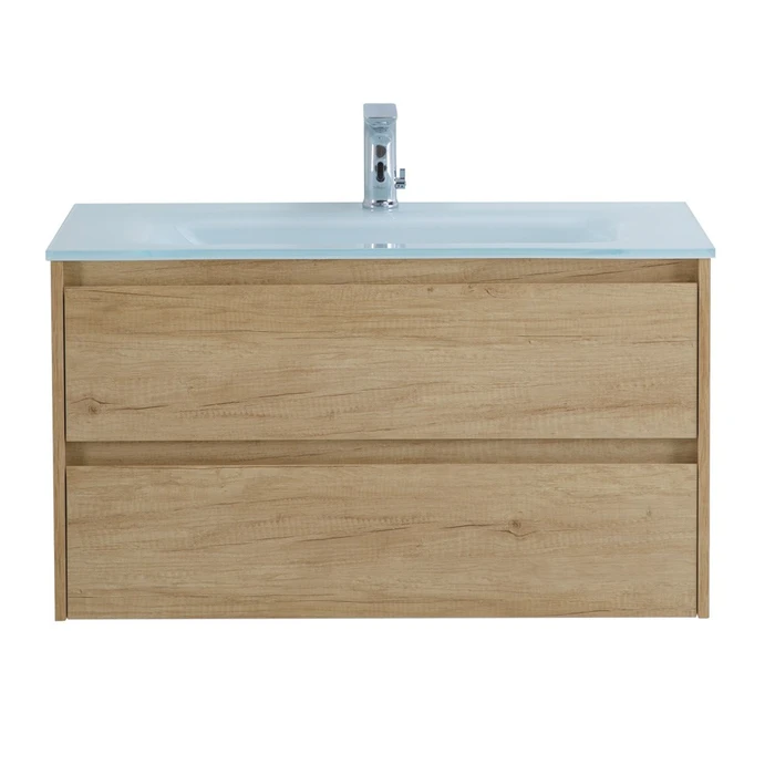 Тумба со стеклянной раковиной подвесная BelBagno KRAFT 80 Rovere Nebrasca Nature, раковина белая KRAFT-800-2C-SO-RNN;BB810/465-LV-VTR-BL