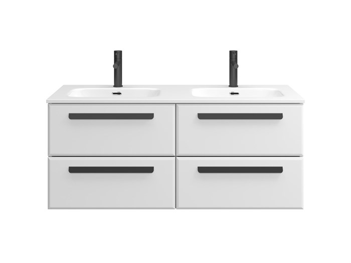 Тумба с раковиной подвесная с четырьмя ящиками CEZARES ECO-CER-N 120 Bianco Lucido, раковина белая с двумя чашами CZR-8073-120-2 ECO-CER-N-1200-4C-SO-2-BL;RS156BL.3/320;CZR-8073-120-2