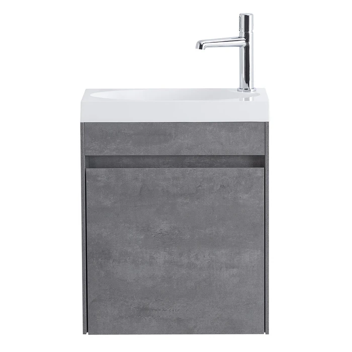 Тумба с раковиной подвесная с дверкой BelBagno PIETRA MINI 46-R Stucco Cemento, раковина белая PIETRA MINI-460-1A-SO-SCM-R;BB-460-PM-LVB