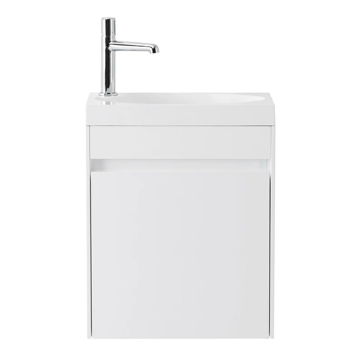 Тумба с раковиной подвесная с дверкой BelBagno PIETRA MINI 46-R Bianco Lucido, раковина белая PIETRA MINI-460-1A-SO-BL-R;BB-460-PM-LVB