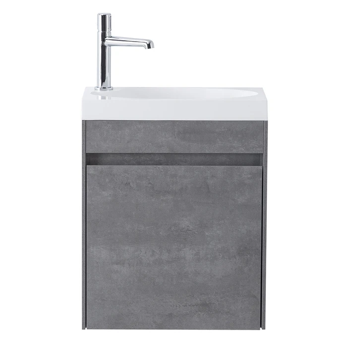 Тумба с раковиной подвесная с дверкой BelBagno PIETRA MINI 46-L Stucco Cemento, раковина белая PIETRA MINI-460-1A-SO-SCM-L;BB-460-PM-LVB