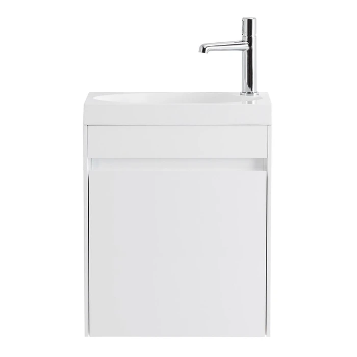 Тумба с раковиной подвесная с дверкой BelBagno PIETRA MINI 46-L Bianco Lucido, раковина белая PIETRA MINI-460-1A-SO-BL-L;BB-460-PM-LVB