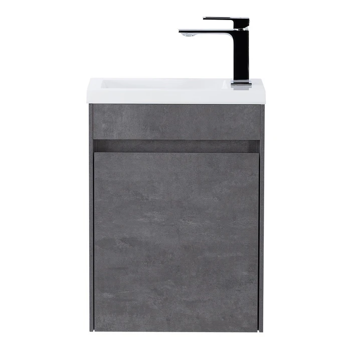 Тумба с раковиной подвесная с дверкой BelBagno PIETRA MINI 40-L Stucco Cemento, раковина белая PIETRA MINI-400-1A-SO-SCM-L;BB-400-PM-LVB