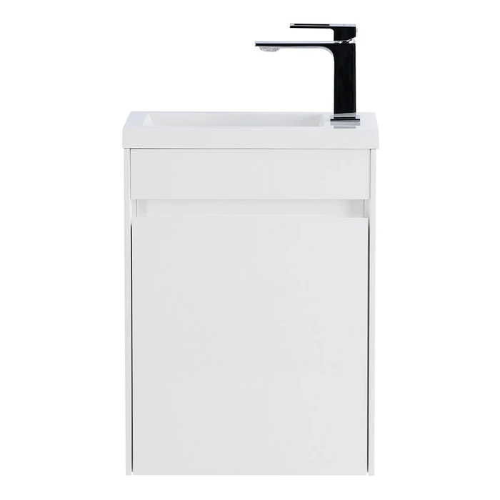 Тумба с раковиной подвесная с дверкой BelBagno PIETRA MINI 40-L Bianco Lucido, раковина белая PIETRA MINI-400-1A-SO-BL-L;BB-400-PM-LVB