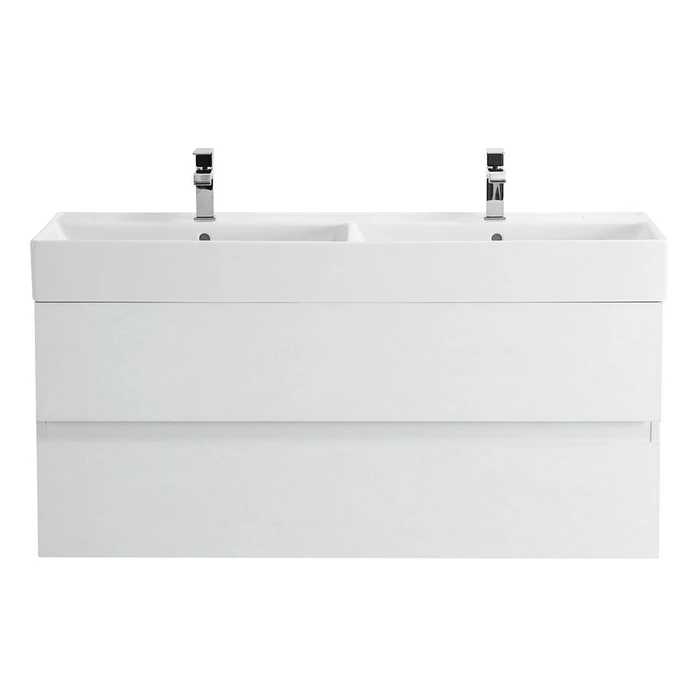 Тумба с раковиной подвесная на две чаши CEZARES МОЛЬВЕНО (MOLVENO) 120 Bianco Ghiaccio, раковина белая CZR-MIL-120-2-LVB;MOLVENO 46-120-2C-SO-2-BG