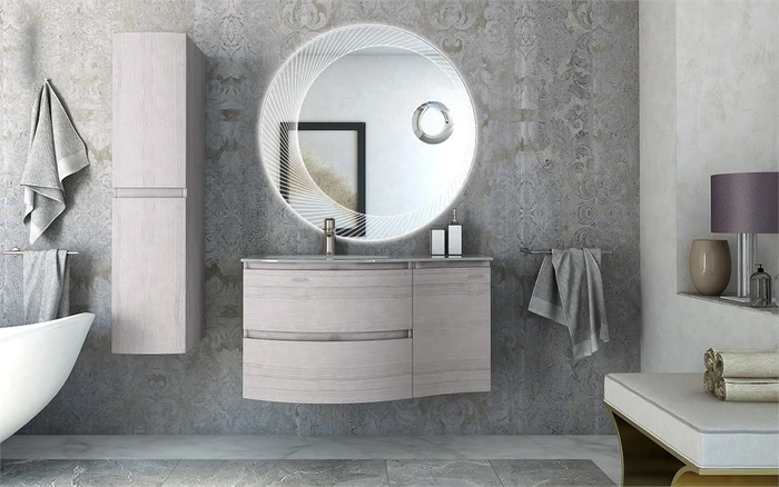 Тумба с раковиной подвесная CEZARES VAGUE 104 Rovere Sbiancato, левосторонняя 54847;50153;82409;54848
