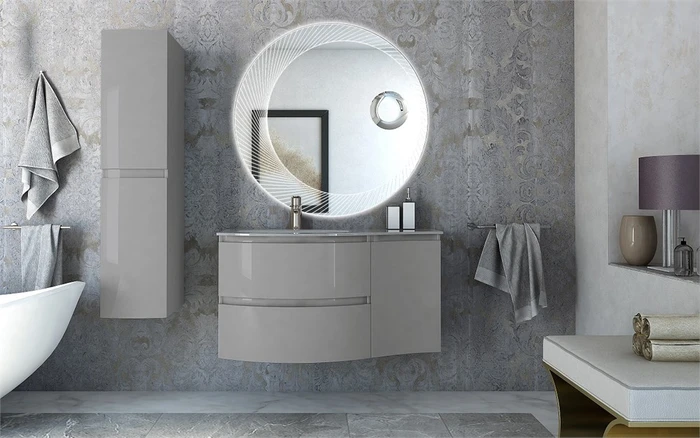 Тумба с раковиной подвесная CEZARES VAGUE 104 Grigio Lucido, левосторонняя 50153;82409