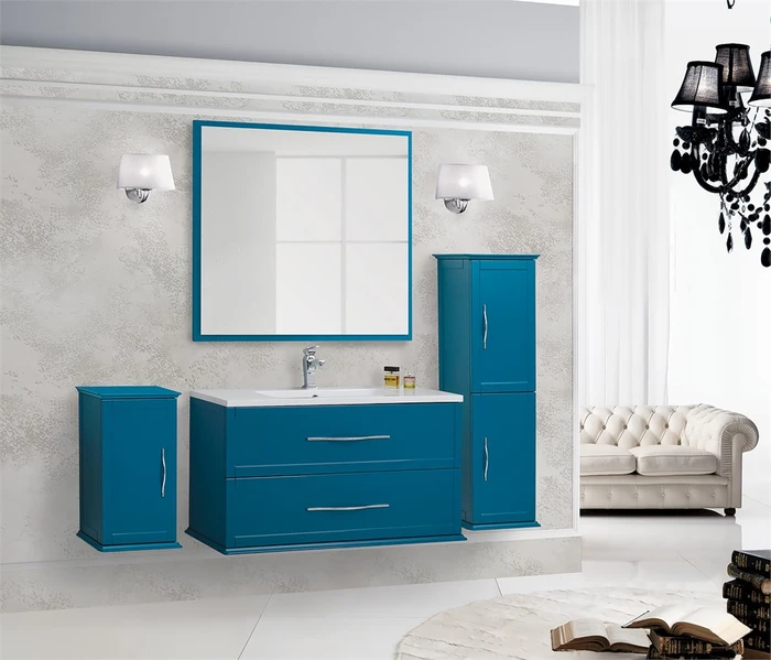 Тумба с раковиной подвесная CEZARES ТИФФАНИ (TIFFANY) 100 Blu Petrolio, раковина белая 54953;50200