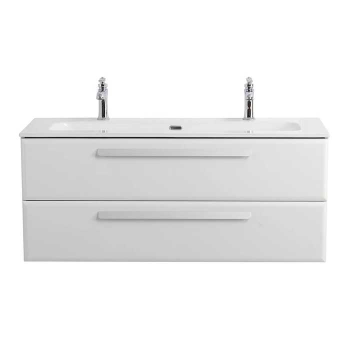 Тумба с раковиной подвесная CEZARES ЭКО (ECO) 120 Bianco Lucido, раковина белая CZR-8073-120-1-2 ECO-CER-N-1200-2C-SO-BL;RS156BL.3/512;CZR-8073-120-1-2