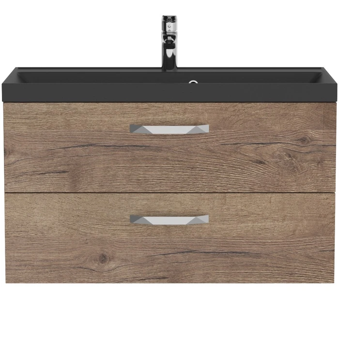 Тумба с раковиной подвесная BelBagno AURORA 90 Rovere Tabacco, раковина чёрная 8.1135.192160.0270OP;AURORA-900-2C-SO-RT;BB900/450-LV-ART-AST-NERO