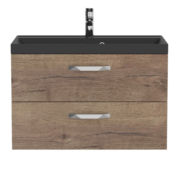 Тумба с раковиной подвесная BelBagno AURORA 80 Rovere Tabacco, раковина чёрная 8.1135.192160.0270OP;AURORA-800-2C-SO-RT;BB800/450-LV-ART-AST-NERO
