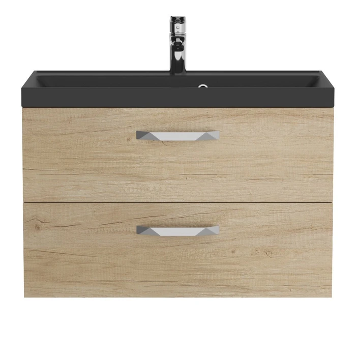 Тумба с раковиной подвесная BelBagno AURORA 80 Rovere Nebrasca Nature, раковина чёрная 8.1135.192160.0270OP;AURORA-800-2C-SO-RNN;BB800/450-LV-ART-AST-NERO